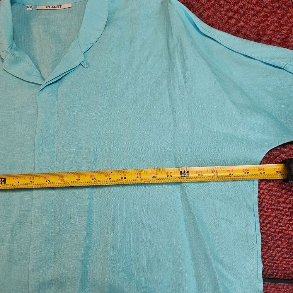 Planet By Lauren G Linen Button Up‎ Shirt OS Turquoise Relaxed Coastal Lagenlook - Picture 7 of 10